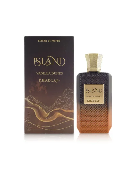Island-Vanilla-Dunes-perfume-bottle-beside-box-against-white-background